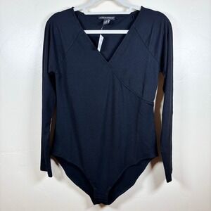 A‎ Pea In The Pod Maternity Bodysuit Sz M Black L/S Ribbed Stretch Capsule NWT